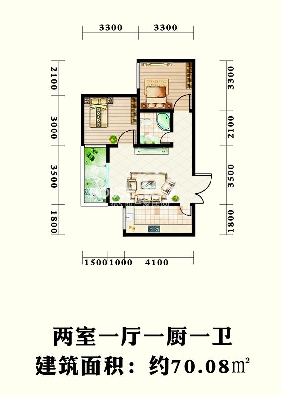 上林沣苑17#楼两室一厅一厨一卫70 户型:2室1厅 面积:70.